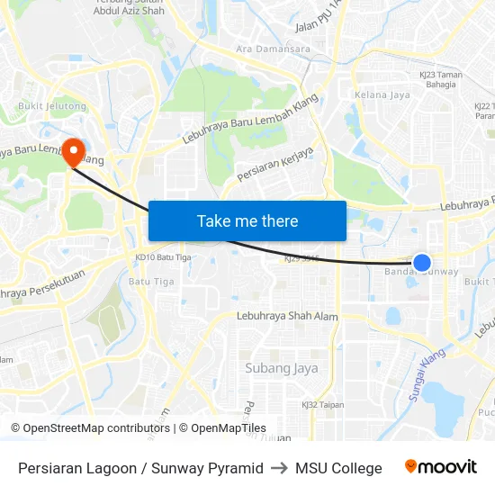 Persiaran Lagoon / Sunway Pyramid to MSU College map