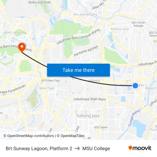 Brt Sunway Lagoon, Platform 2 to MSU College map