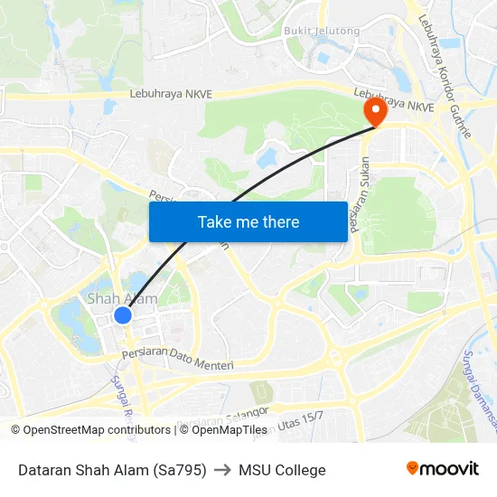Dataran Shah Alam (Sa795) to MSU College map