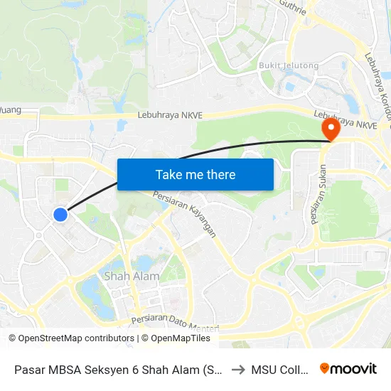 Pasar MBSA Seksyen 6 Shah Alam (Sa965) to MSU College map
