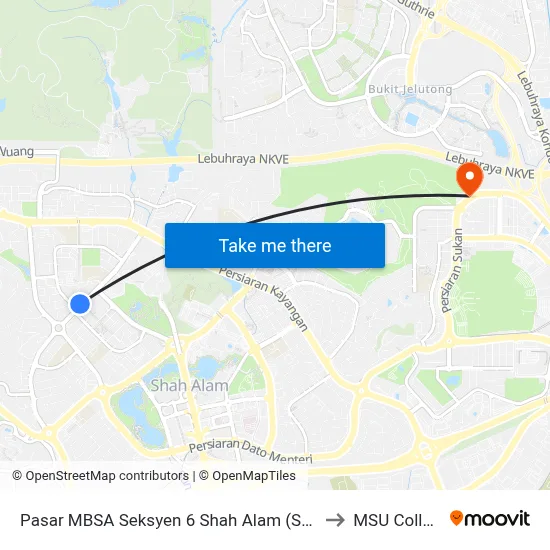 Pasar MBSA Seksyen 6 Shah Alam (Sa966) to MSU College map