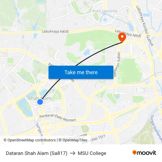 Dataran Shah Alam (Sa817) to MSU College map