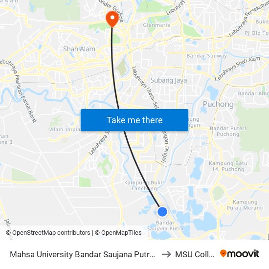 Mahsa University Bandar Saujana Putra (Lg24) to MSU College map