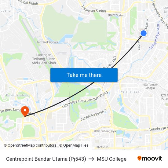 Centrepoint Bandar Utama (Pj543) to MSU College map