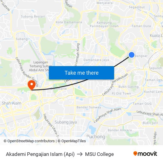 Akademi Pengajian Islam (Api) to MSU College map