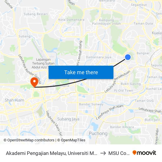 Akademi Pengajian Melayu, Universiti Malaya (Kl2347) to MSU College map