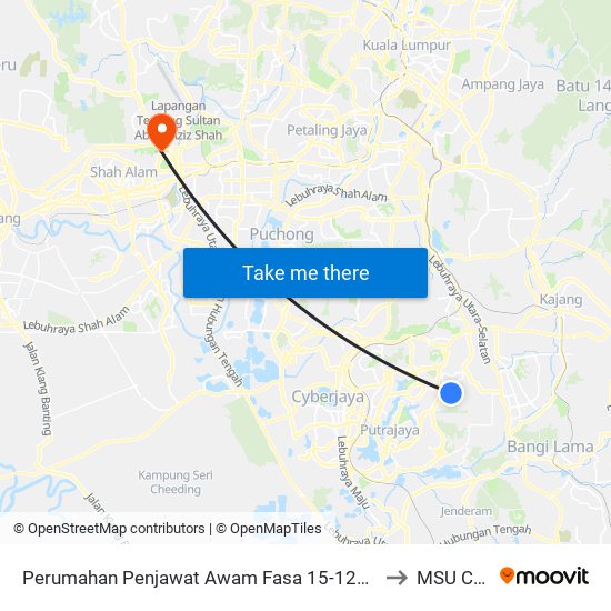 Perumahan Penjawat Awam Fasa 15-12a Presint 15 (Ppj375) to MSU College map