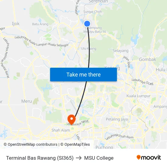 Terminal Bas Rawang (Sl365) to MSU College map