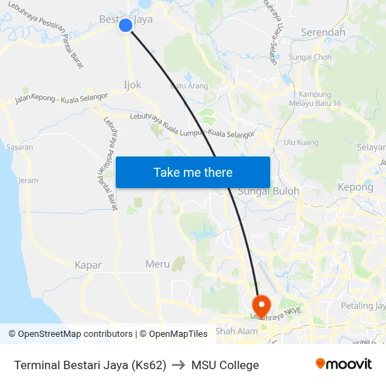 Terminal Bestari Jaya (Ks62) to MSU College map