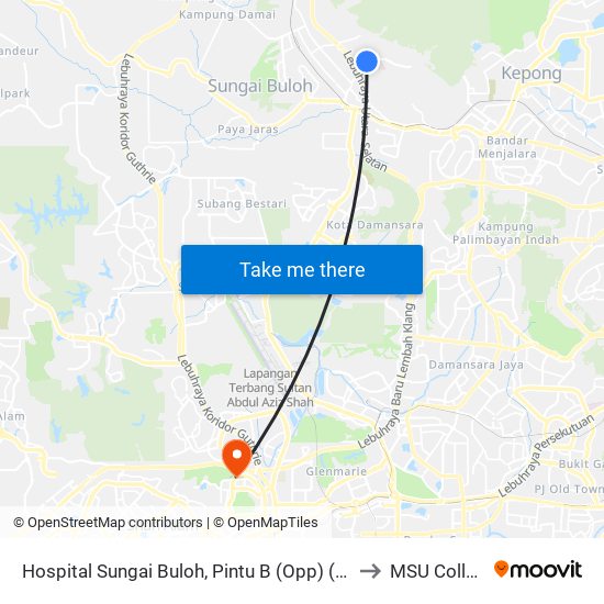 Hospital Sungai Buloh, Pintu B (Opp) (Sl555) to MSU College map