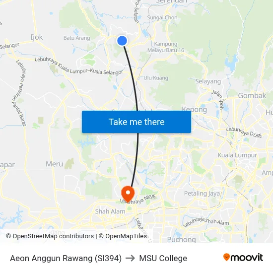 Aeon Anggun Rawang (Sl394) to MSU College map