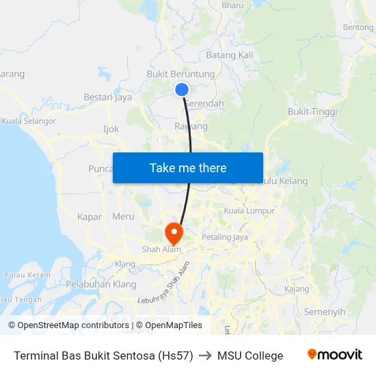 Terminal Bas Bukit Sentosa (Hs57) to MSU College map