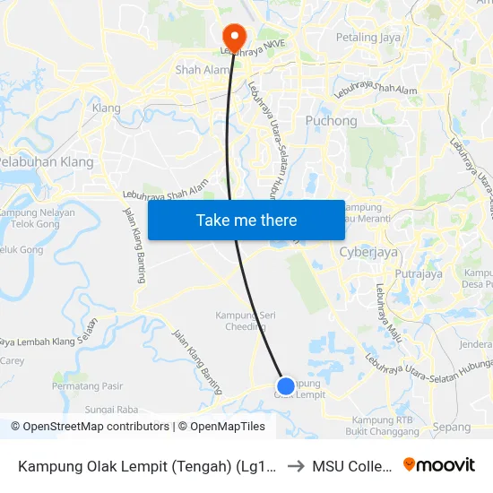 Kampung Olak Lempit (Tengah) (Lg128) to MSU College map