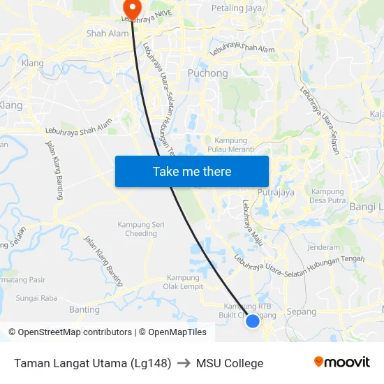 Taman Langat Utama (Lg148) to MSU College map