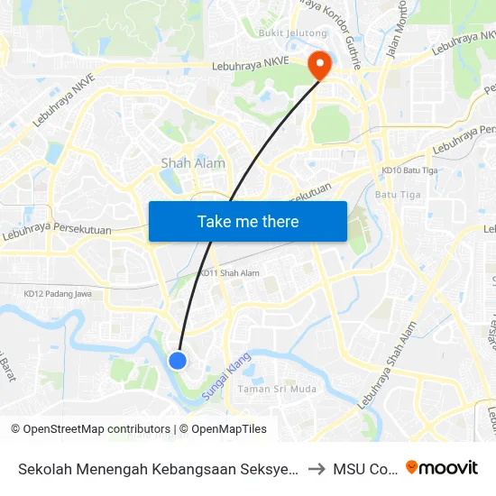 Sekolah Menengah Kebangsaan Seksyen 24 Shah Alam to MSU College map