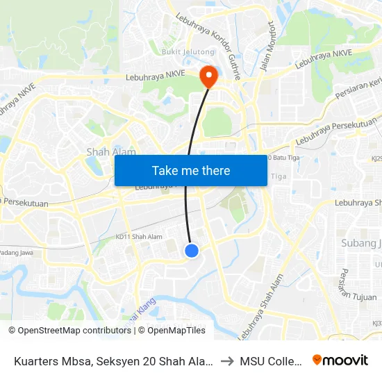 Kuarters Mbsa, Seksyen 20 Shah Alam to MSU College map