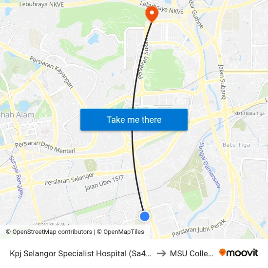 Kpj Selangor Specialist Hospital (Sa459) to MSU College map