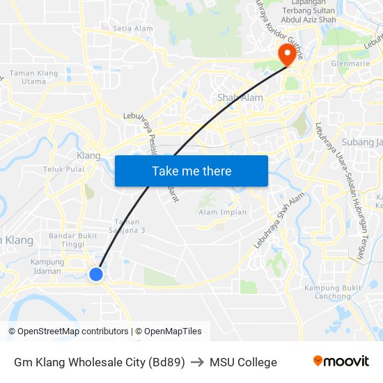 Gm Klang Wholesale City (Bd89) to MSU College map