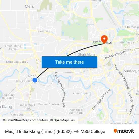 Masjid India Klang (Timur) (Bd582) to MSU College map