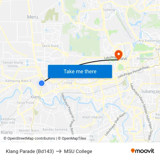 Klang Parade (Bd143) to MSU College map
