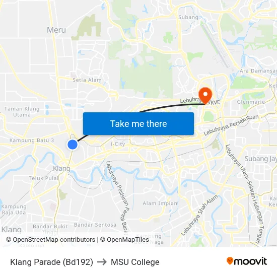 Klang Parade (Bd192) to MSU College map