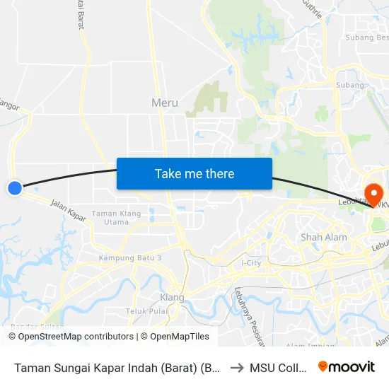 Taman Sungai Kapar Indah (Barat) (Bd215) to MSU College map