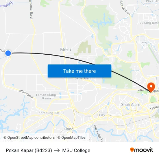 Pekan Kapar (Bd223) to MSU College map