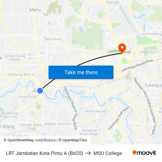 LRT Jambatan Kota Pintu A (Bd20) to MSU College map