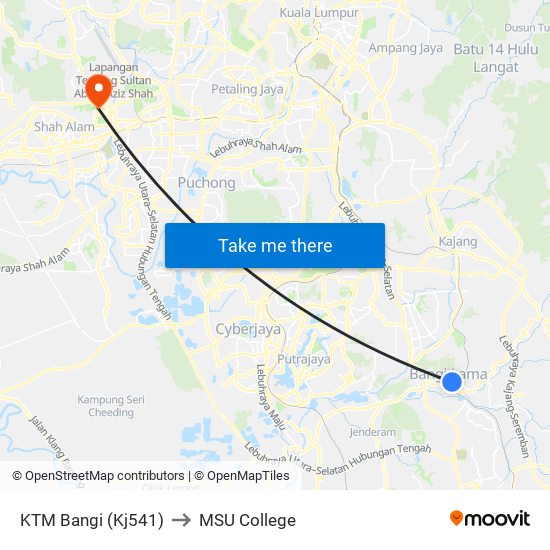 KTM Bangi (Kj541) to MSU College map