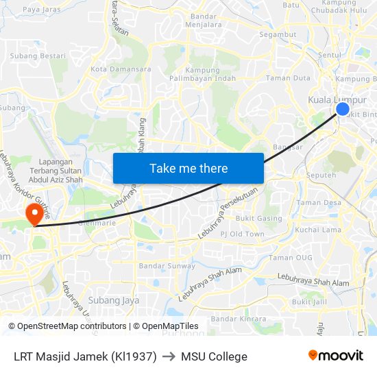 LRT Masjid Jamek (Kl1937) to MSU College map
