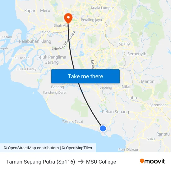 Taman Sepang Putra (Sp116) to MSU College map
