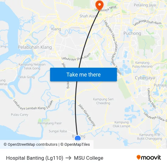 Hospital Banting (Lg110) to MSU College map
