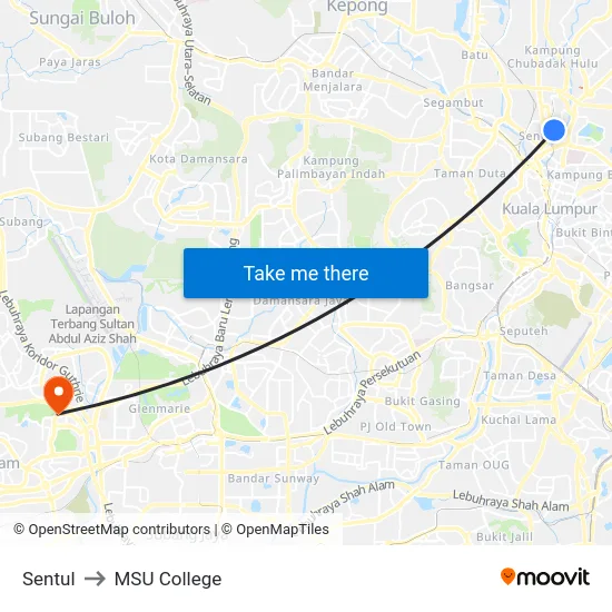 Sentul to MSU College map