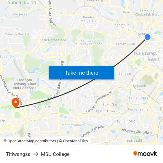 Titiwangsa to MSU College map