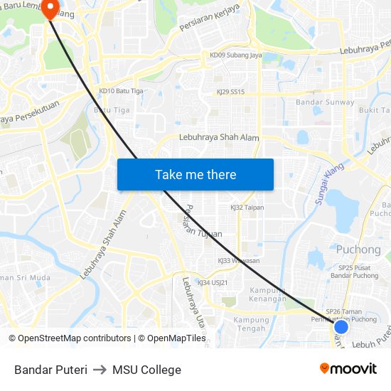Bandar Puteri to MSU College map