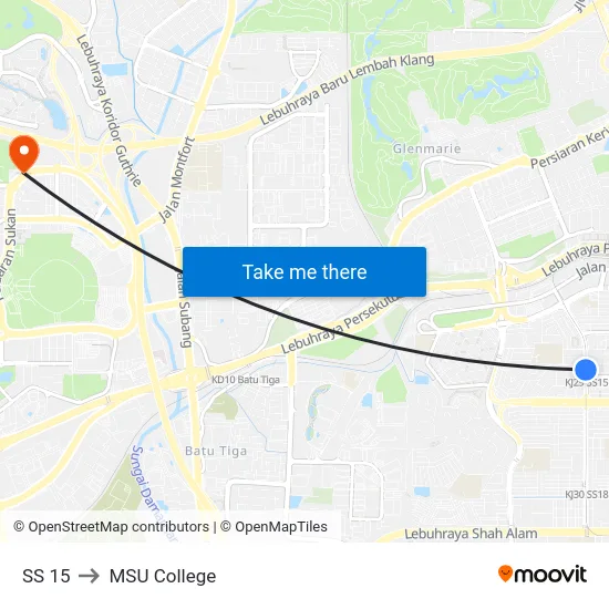 SS 15 to MSU College map