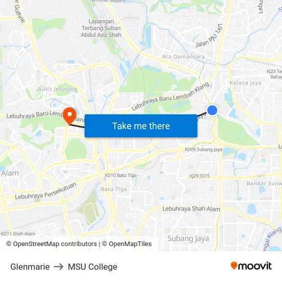 Glenmarie to MSU College map