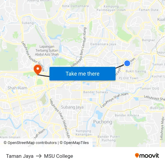 Taman Jaya to MSU College map