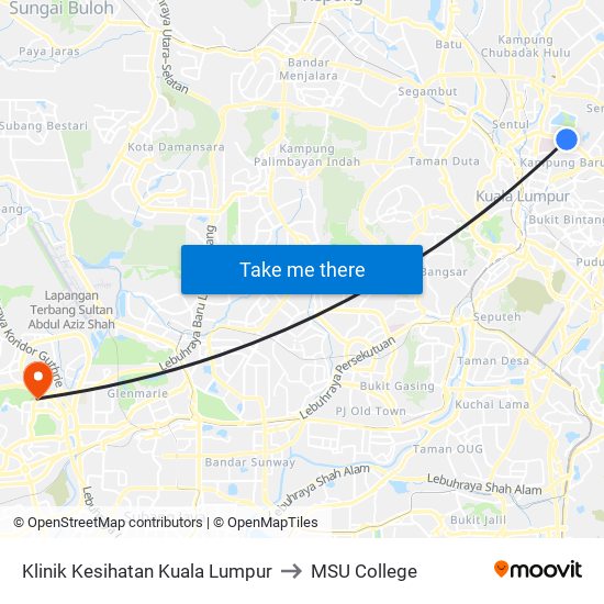 Klinik Kesihatan Kuala Lumpur to MSU College map