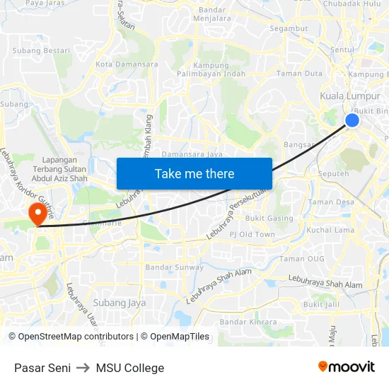 Pasar Seni to MSU College map