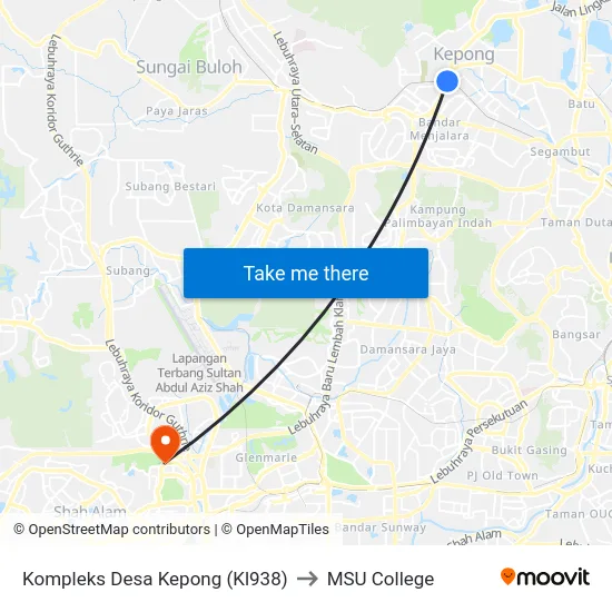 Kompleks Desa Kepong (Kl938) to MSU College map
