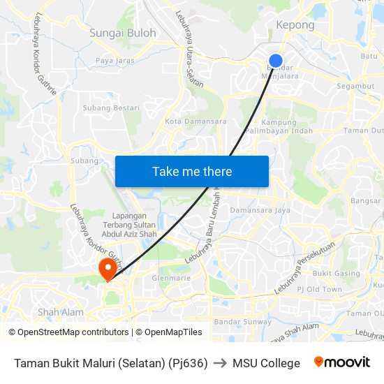 Taman Bukit Maluri (Selatan) (Pj636) to MSU College map