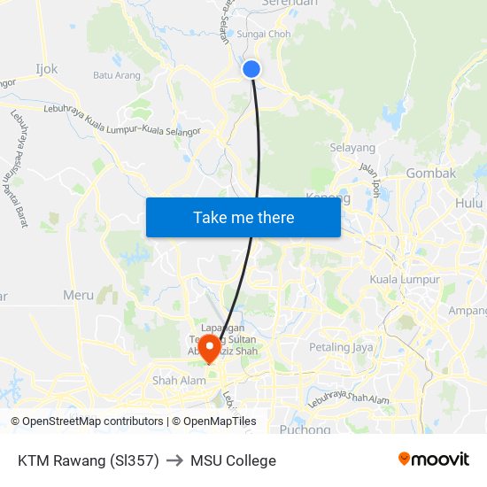 KTM Rawang (Sl357) to MSU College map