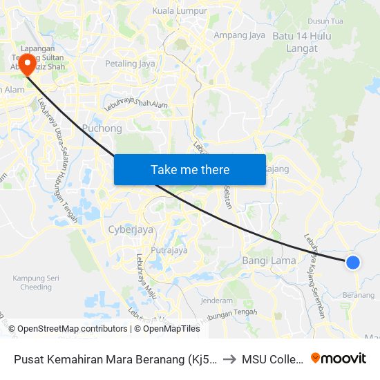 Pusat Kemahiran Mara Beranang (Kj586) to MSU College map