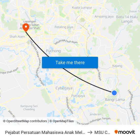 Pejabat Persatuan Mahasiswa Anak Melaka UKM (Kj224) to MSU College map