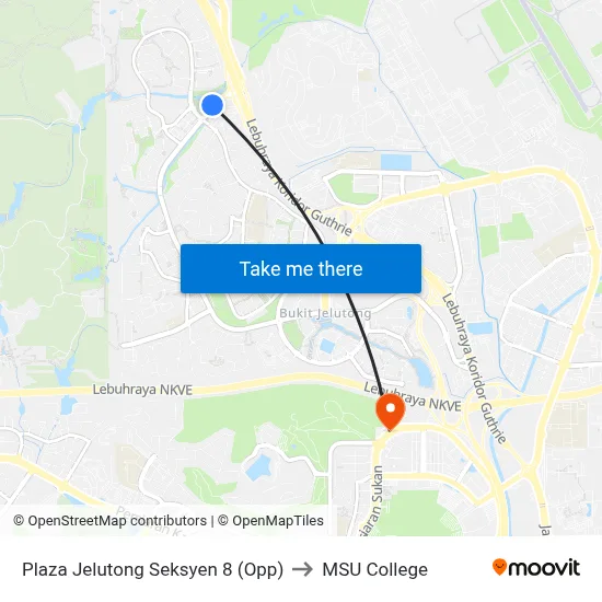 Plaza Jelutong Seksyen 8 (Opp) to MSU College map