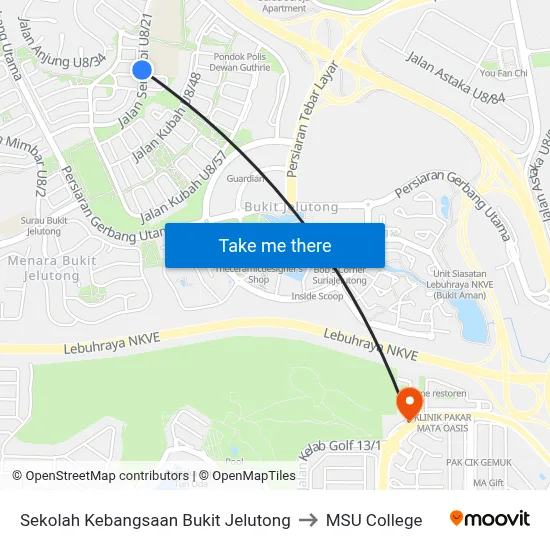 Sekolah Kebangsaan Bukit Jelutong to MSU College map