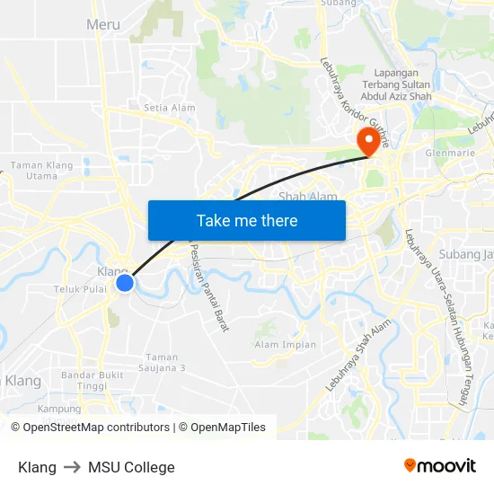 Klang to MSU College map