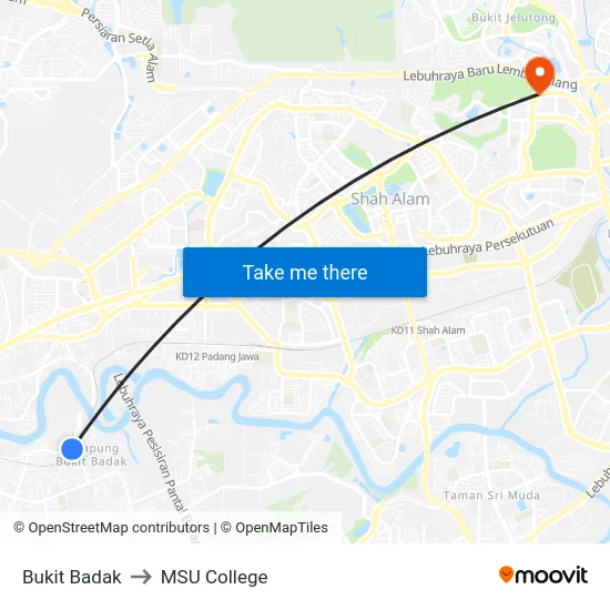 Bukit Badak to MSU College map
