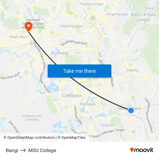 Bangi to MSU College map